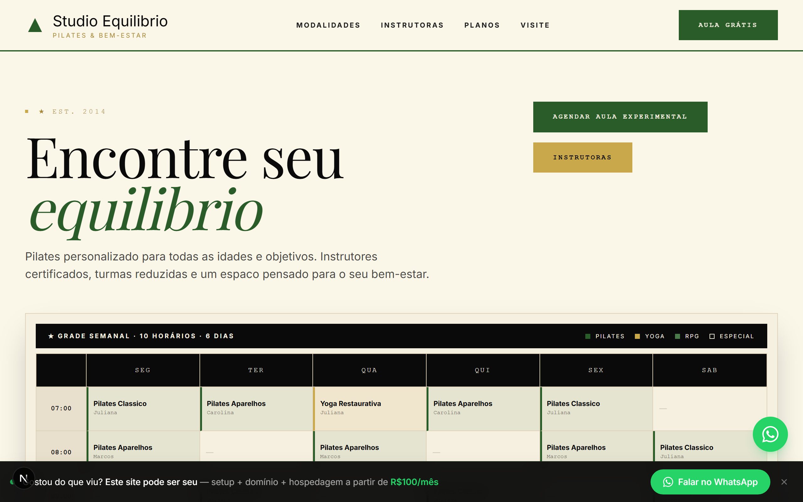 Preview do template Pilates Studio